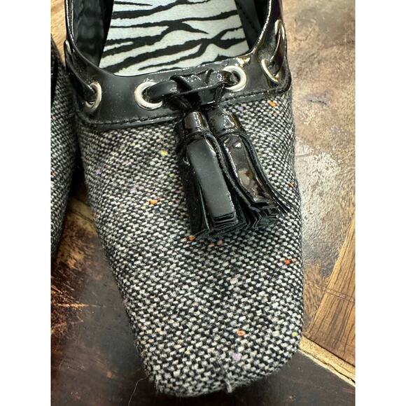 Vintage Enzo Angiolini Women tweed Fringe Leather High Pump Heels Size 10 - Picture 4 of 11